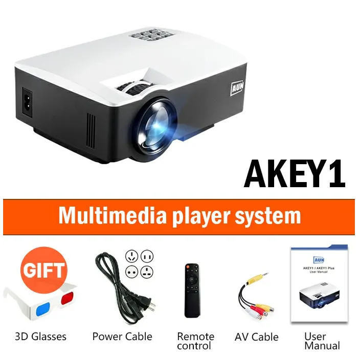 AUN LED Proyector AKEY1/Plus for Home Theater, 1800 Lumens, Support Full HD Mini projector (Optional Android 6 Support 4K Vid...