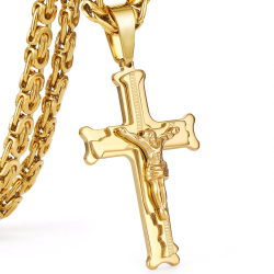 Gold color stainless steel jesus cross pendant necklaceKettingen