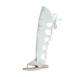 Blue Black Denim Cross Tied Knee High Gladiator SandalsSandalen