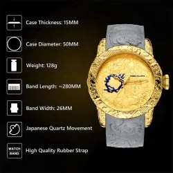 Luxury waterproof watch with dragon sculptureHorloges