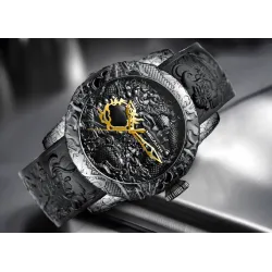 Luxury waterproof watch with dragon sculptureHorloges