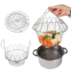 Foldable souche - panier de cuisson en mailles en acier inoxydable