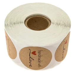 Handmade with Love - natuurlijk kraftpapier - ronde stickers - 500 stuksLijmen & plakbanden
