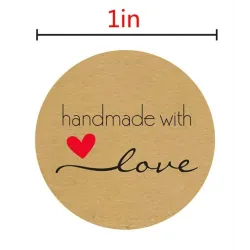 Handmade with Love - papier kraft naturel - stickers ronds - 500 pièces