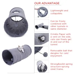Foldable pets suede tunnel avec bille & structure en acier