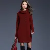 Pull tricoté long avec col rond - robe d'hiver