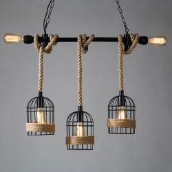 Lampe suspendue en fer rétro avec corde tricotée à la main - lumières en cage