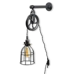 Tube industriel rustique & poulie design - lampe murale avec cordon