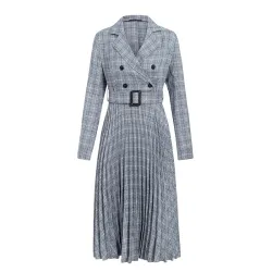 Vintage pleated plaid dress with beltJurken