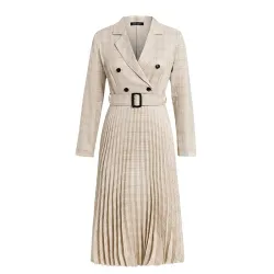 Vintage pleated plaid dress with beltJurken