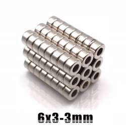 N35 - neodymium magneet - sterke ring met gat - 6 * 3 * 3 mm - 50 stuksN35