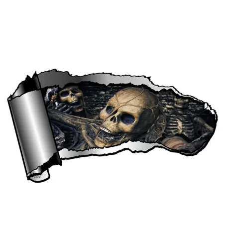 3D torn metal with skull - vinyl car sticker 13 * 7.1cm