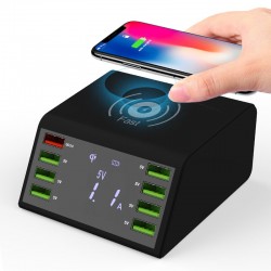 USB 60W LED display - multi-port wireless charger - quick charge 3.0Opladers