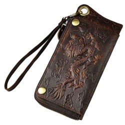 Dragon design - multifunction leather wallet with strap & zipperPortemonnee
