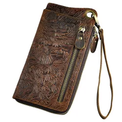 Dragon design - multifunction leather wallet with strap & zipperPortemonnee