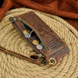 Dragon design - multifunction leather wallet with strap & zipperPortemonnee