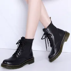 Cuir véritable avec peluche chaude - bottes pour femmes - semelle en caoutchouc - automne - hiver