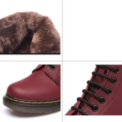 Cuir véritable avec peluche chaude - bottes pour femmes - semelle en caoutchouc - automne - hiver