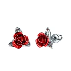 Gold stud earrings with red roseOorbellen