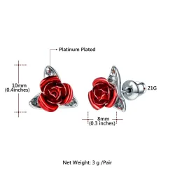 Gold stud earrings with red roseOorbellen