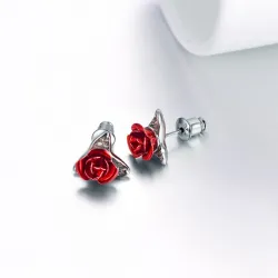 Boucles d'oreilles en or avec rose rouge