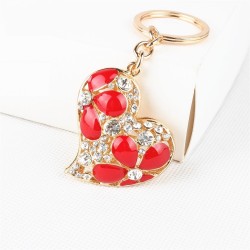 Coeur en cristal avec fleurs rouges - porte-clés