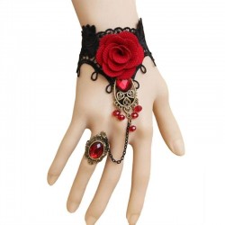 Bracelet en dentelle de style gothique avec rose rouge