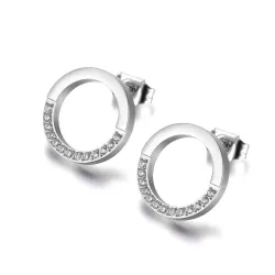 Rose gold & silver round earrings with crystalsOorbellen
