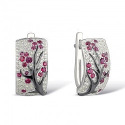 Fleurs roses - boucles d'oreilles de luxe avec zircone cube